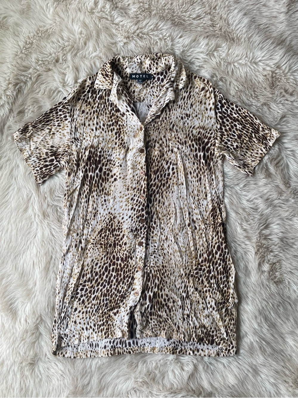 Brown, Tan, and Cream Animal Print Button-Down Shirt